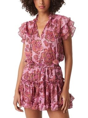 Misa Los Angeles Pink Floral Mini Skirt EUC Size S